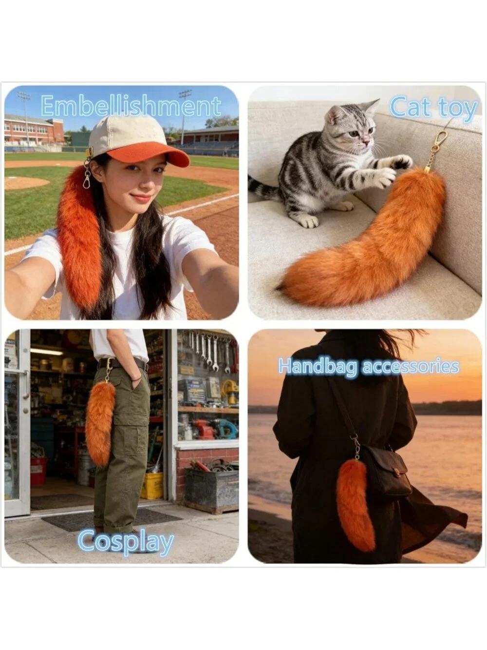 Women's Orange Fluffy Fox Tail Cosplay Keychain Birthday Party Costume Handbag